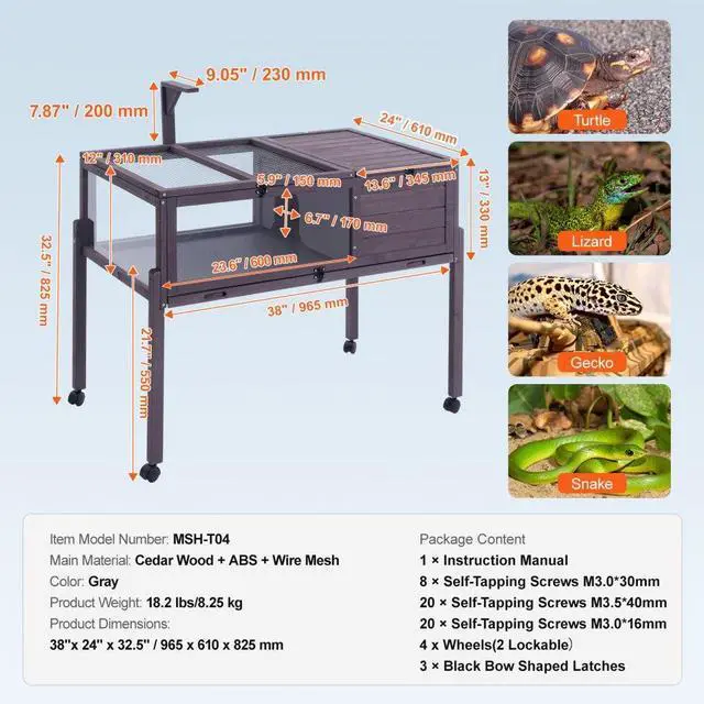 Alt view image 7 of 7 - VEVOR Wooden Tortoise House Rolling Tortoise Habitat Indoor & Outdoor for Snakes
