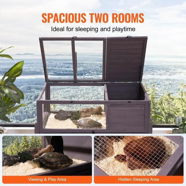 Alt view image 4 of 7 - VEVOR Wooden Tortoise House Rolling Tortoise Habitat Indoor & Outdoor for Snakes
