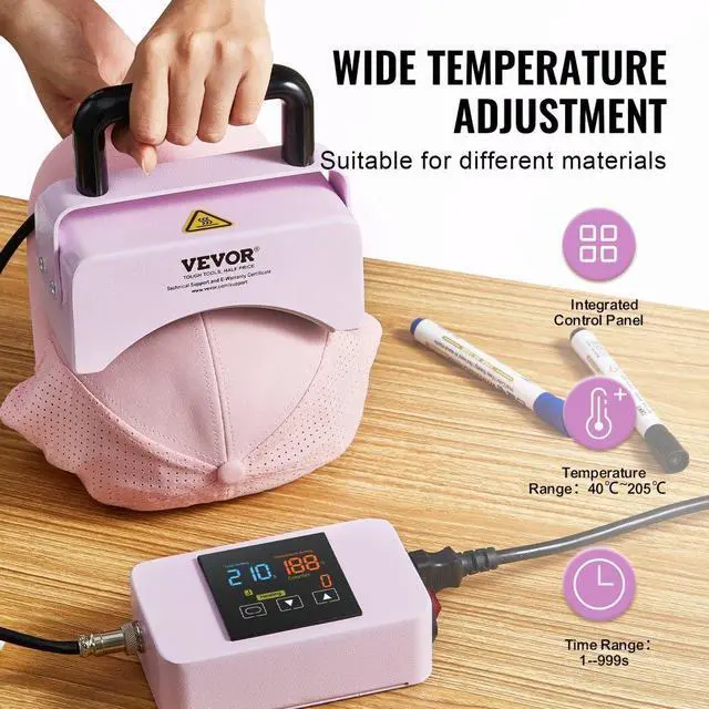 Alt view image 3 of 7 - VEVOR Hat Press Machine Mini Hat Heat Press for Caps 5.9x3.15 inch Plate Purple