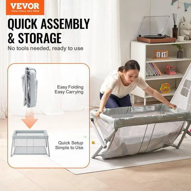 Alt view image 2 of 7 - VEVOR Baby Travel Crib and Play Yard Folding Baby Playpen with Soft Mattress Pad