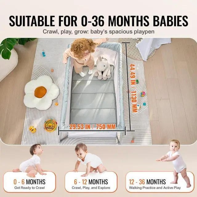 Alt view image 3 of 7 - VEVOR Baby Travel Crib and Play Yard Folding Baby Playpen with Soft Mattress Pad