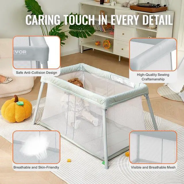 Alt view image 5 of 7 - VEVOR Baby Travel Crib and Play Yard Folding Baby Playpen with Soft Mattress Pad