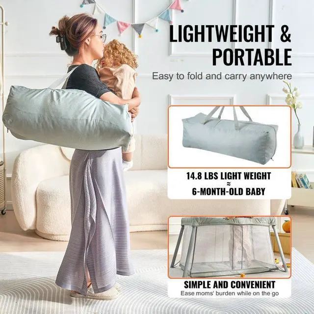 Alt view image 6 of 7 - VEVOR Baby Travel Crib and Play Yard Folding Baby Playpen with Soft Mattress Pad