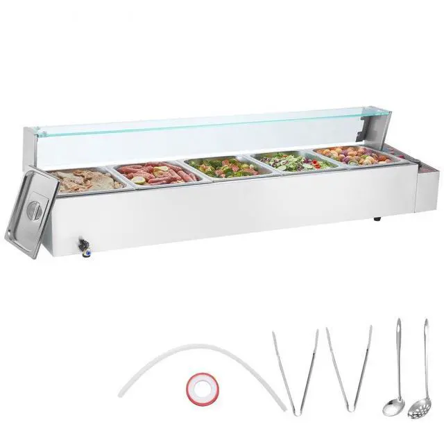 Main image of VEVOR  Commercial Electric Food Warmer Countertop Buffet 5*8Qt with Glass Shield