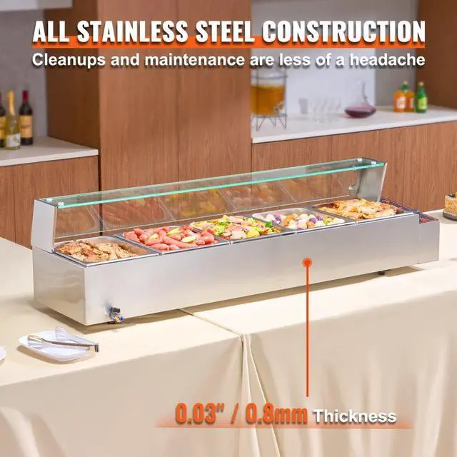 Alt view image 5 of 7 - VEVOR  Commercial Electric Food Warmer Countertop Buffet 5*8Qt with Glass Shield