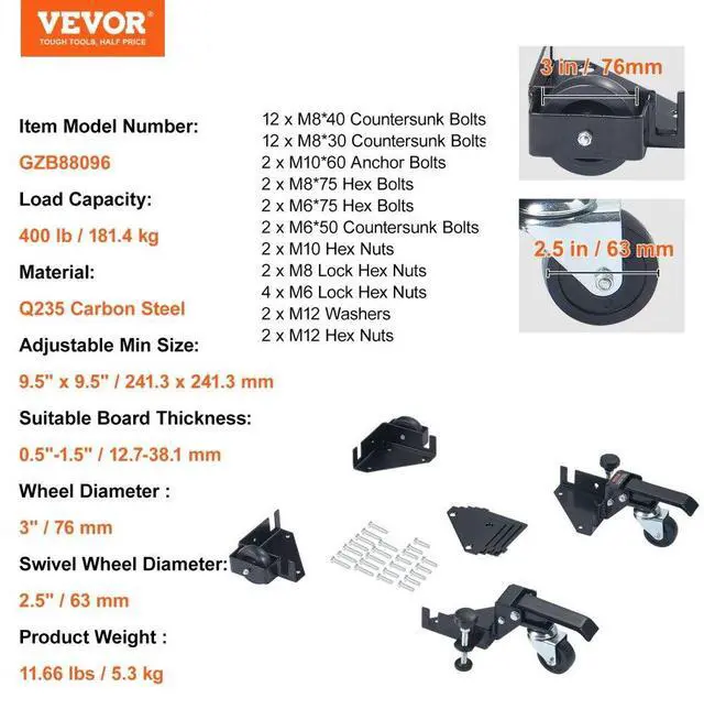 Alt view image 7 of 7 - VEVOR Mobile Base Heavy Duty Universal Stand 400 lbs Capacity For Tools Machines