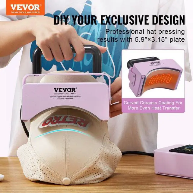 Alt view image 2 of 7 - VEVOR Hat Press Machine Mini Hat Heat Press for Caps 5.9x3.15 inch Plate Purple