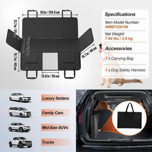 Alt view image 7 of 7 - VEVOR 53 x 24.8 in Dog Car Seat Cover for Back Seat Waterproof 600D for Cars