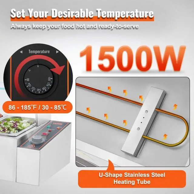 Alt view image 3 of 7 - VEVOR  Commercial Electric Food Warmer Countertop Buffet 6*5Qt with Glass Shield
