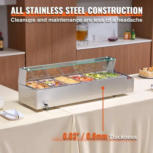 Alt view image 5 of 7 - VEVOR  Commercial Electric Food Warmer Countertop Buffet 6*5Qt with Glass Shield