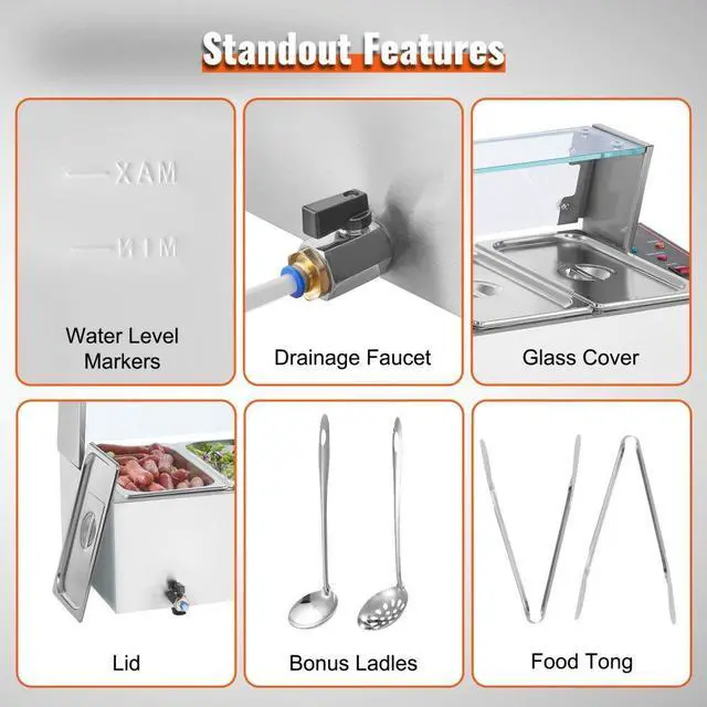Alt view image 6 of 7 - VEVOR  Commercial Electric Food Warmer Countertop Buffet 6*5Qt with Glass Shield