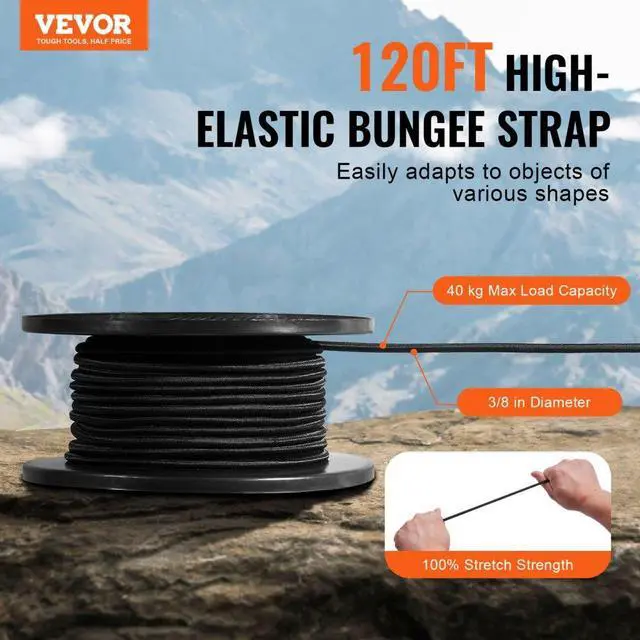 Alt view image 2 of 7 - VEVOR 3/8in Bungee Cord 120 ft/36 m Spool Heavy Duty Bungee Straps 100% Stretch
