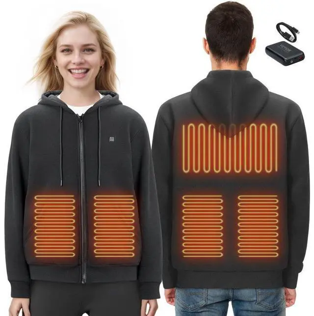 Main image of VEVOR Heated Hoodie Sweatshirt Zip Up Unisex with Battery for Men&Women S Black