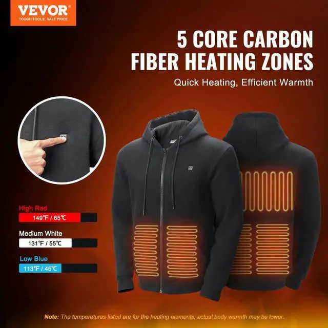 Alt view image 2 of 7 - VEVOR Heated Hoodie Sweatshirt Zip Up Unisex with Battery for Men&Women S Black