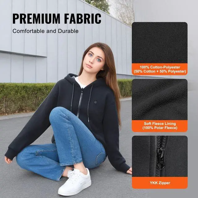 Alt view image 4 of 7 - VEVOR Heated Hoodie Sweatshirt Zip Up Unisex with Battery for Men&Women S Black