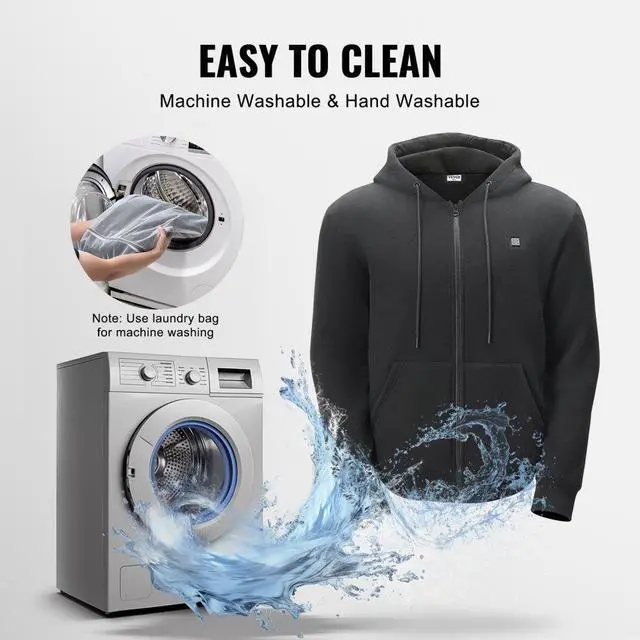 Alt view image 6 of 7 - VEVOR Heated Hoodie Sweatshirt Zip Up Unisex with Battery for Men&Women S Black