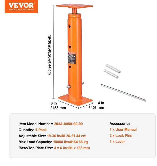 Alt view image 7 of 7 - VEVOR Adjustable Floor Jack Post House Floor Leveling Lift 19"-36" Height Range