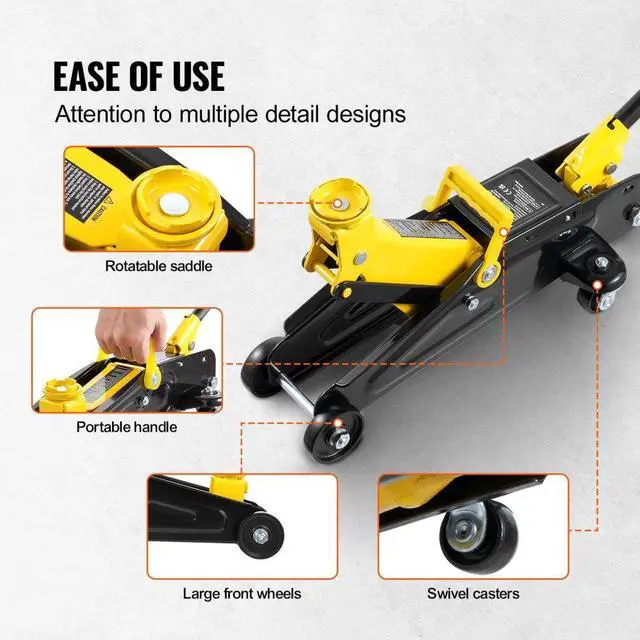 Alt view image 6 of 7 - VEVOR Low Profile Floor Jack 2 Ton Heavy Duty Single Piston Hydraulic Pump