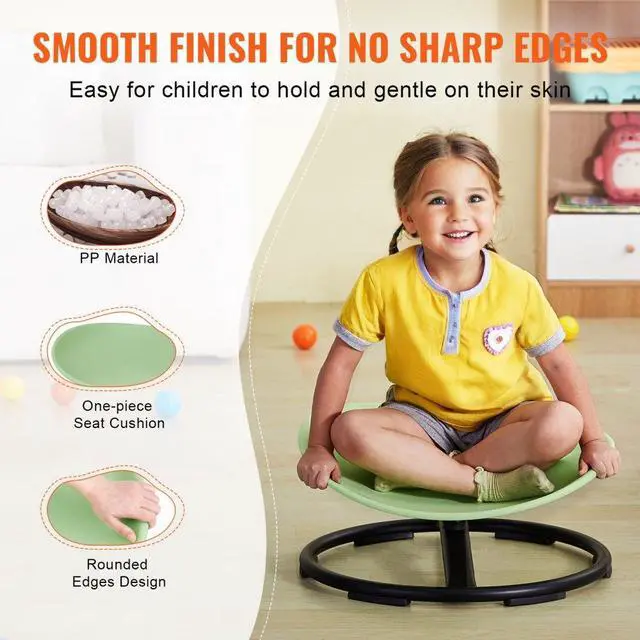 Alt view image 5 of 7 - VEVOR Kids Swivel Chair, 220 LBS Capacity, Sensory Spinning Chair, Autistic Kids Sensory Toy Chair with Non-Slip Metal Base, Toddler Sit and Spin Chair for Coordination Balance Focus Training Green