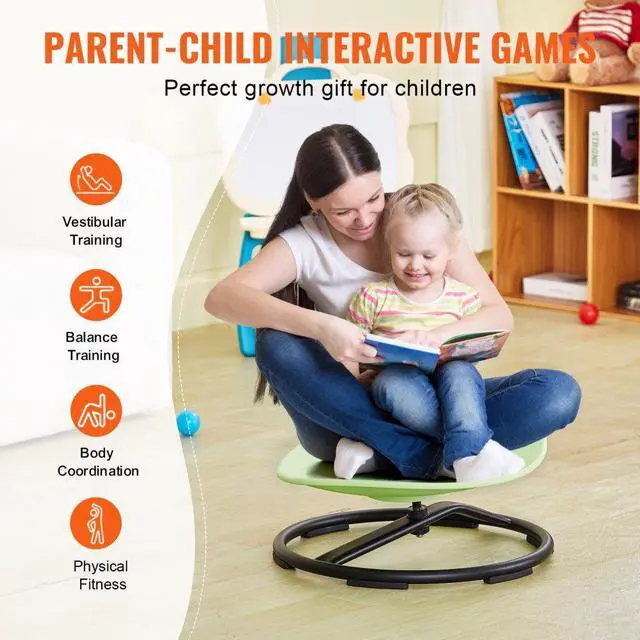 Alt view image 6 of 7 - VEVOR Kids Swivel Chair, 220 LBS Capacity, Sensory Spinning Chair, Autistic Kids Sensory Toy Chair with Non-Slip Metal Base, Toddler Sit and Spin Chair for Coordination Balance Focus Training Green