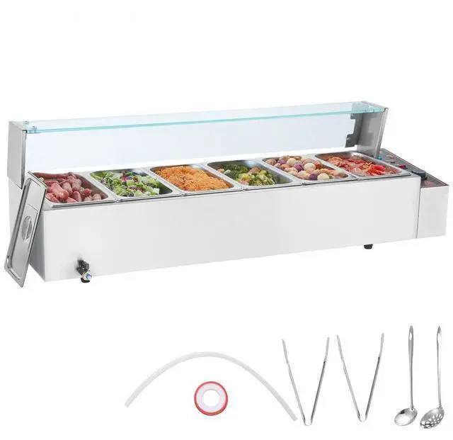 Main image of VEVOR  Commercial Electric Food Warmer Countertop Buffet 6*5Qt with Glass Shield