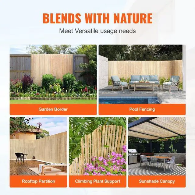 Alt view image 6 of 7 - VEVOR Natural Bamboo Slat Screening Privacy Bamboo Slat Fence 6 ft H x 13 ft L
