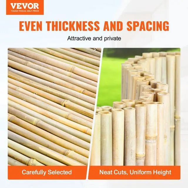Alt view image 2 of 7 - VEVOR Natural Rolled Bamboo Fence Bamboo Panel 4 ft H x 6 ft L x 0.75 in D.