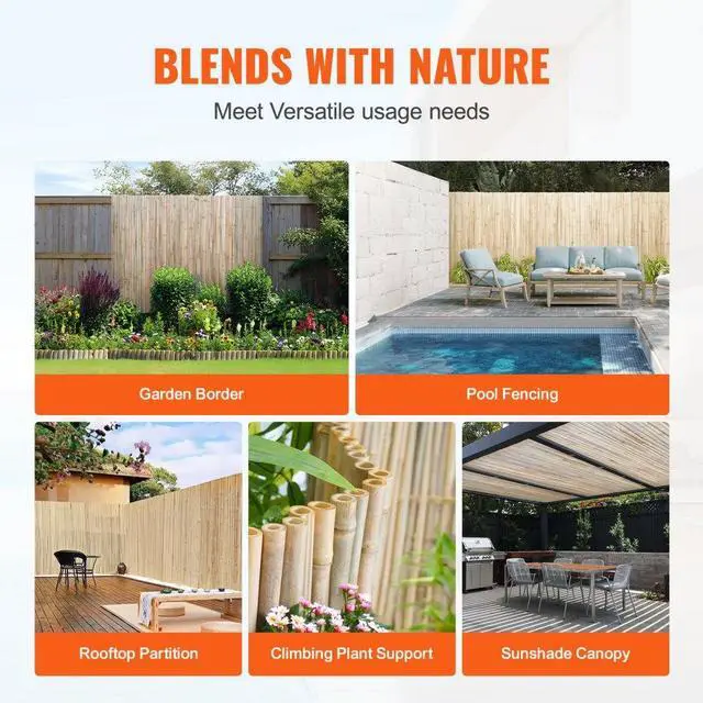Alt view image 6 of 7 - VEVOR Natural Rolled Bamboo Fence Bamboo Panel 4 ft H x 6 ft L x 0.75 in D.