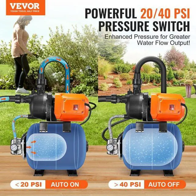 Alt view image 2 of 7 - VEVOR 1HP Shallow Well Pump with Pressure Tank 1000GPH Irrigation Booster Pump