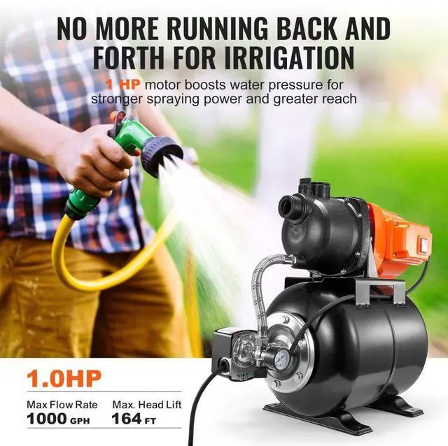 Alt view image 3 of 7 - VEVOR 1HP Shallow Well Pump with Pressure Tank 1000GPH Irrigation Booster Pump