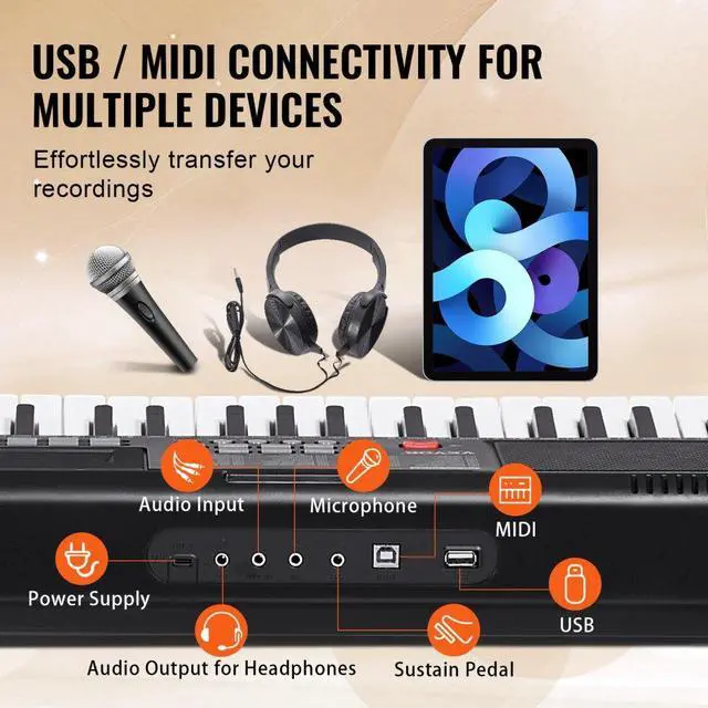 Alt view image 4 of 7 - VEVOR 61 Key Digital Keyboard Piano Electric Portable with Adjustable Stand