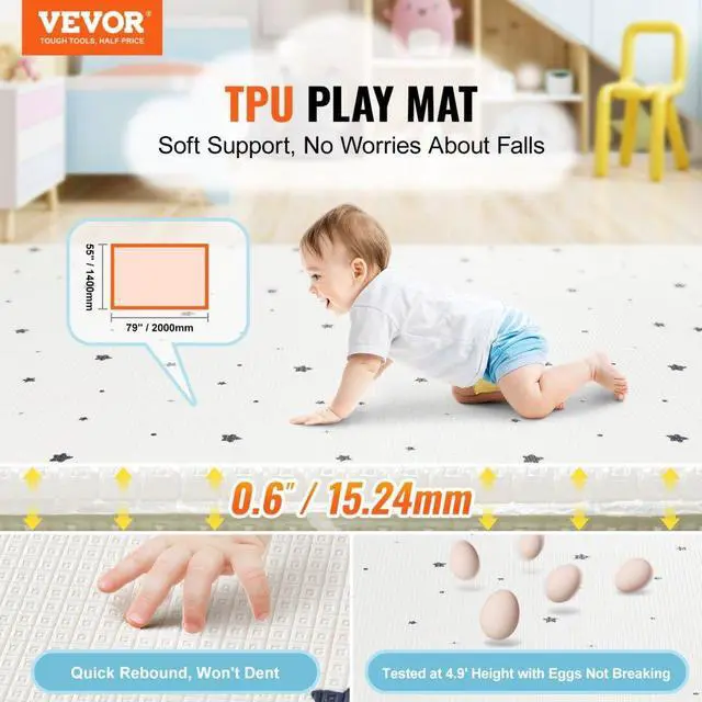 Alt view image 2 of 7 - VEVOR 55"x79" Baby Play Mat Kids Crawling Soft Activity Floor Playmat 2 Side