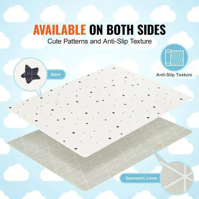 Alt view image 4 of 7 - VEVOR 55"x79" Baby Play Mat Kids Crawling Soft Activity Floor Playmat 2 Side