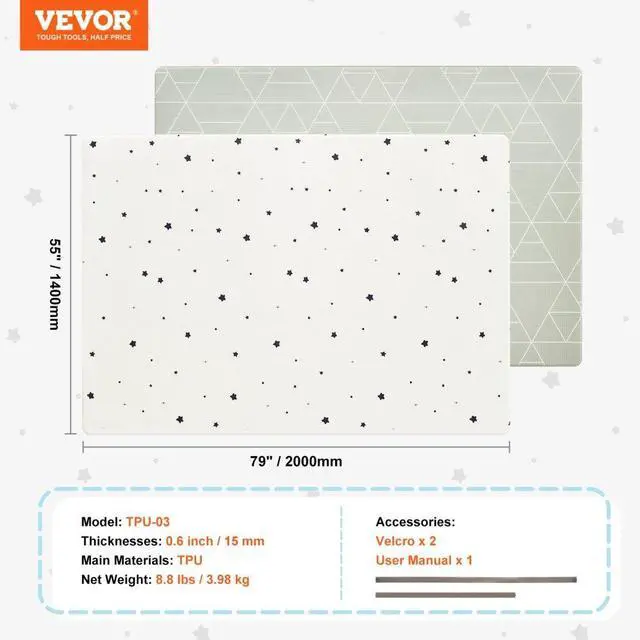 Alt view image 7 of 7 - VEVOR 55"x79" Baby Play Mat Kids Crawling Soft Activity Floor Playmat 2 Side