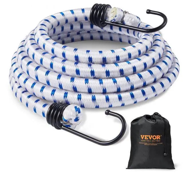 Main image of VEVOR 6 Piece Bungee Cords with A3 Steel Hooks, 72 Inch Heavy Duty Bungee Straps, 12 mm Elastic Bungee Ropes Set for Camping, Tarps, Motorcycle, Truck and Tent, White with Blue Stripes