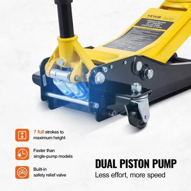 Alt view image 4 of 7 - VEVOR Low Profile Floor Jack 2 Ton Heavy Duty Dual Piston Rapid Pump