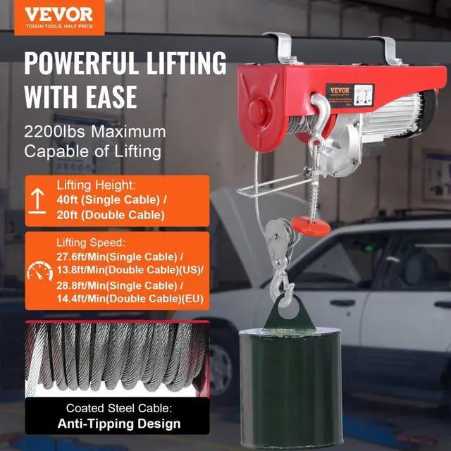 Alt view image 2 of 7 - VEVOR  Electric Hoist Crane Winch 2200 lbs 328 ft Wireless & 14 ft Wired Remote