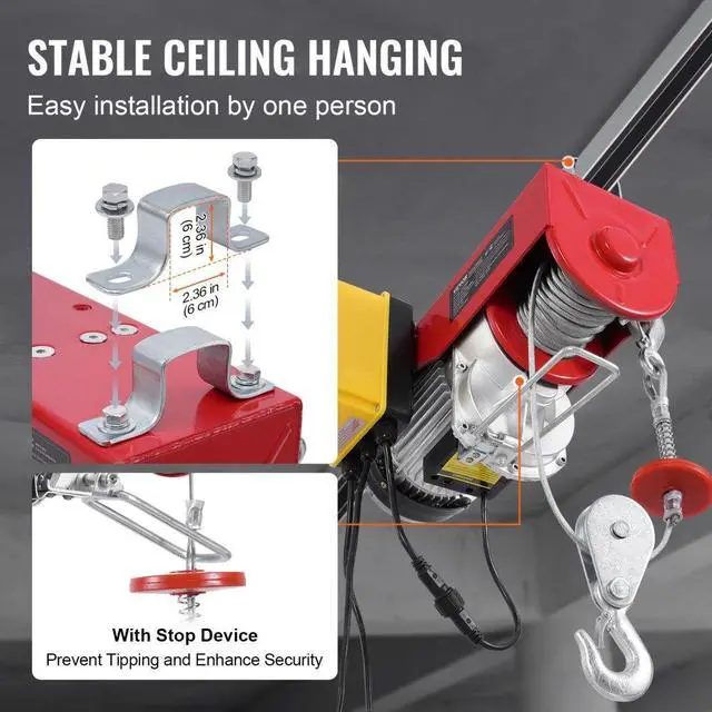 Alt view image 5 of 7 - VEVOR  Electric Hoist Crane Winch 2200 lbs 328 ft Wireless & 14 ft Wired Remote