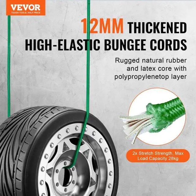 Alt view image 2 of 7 - VEVOR 32 Pcs Bungee Cords Set 8 mm Heavy Duty Bungee Straps with A3 Steel Hooks