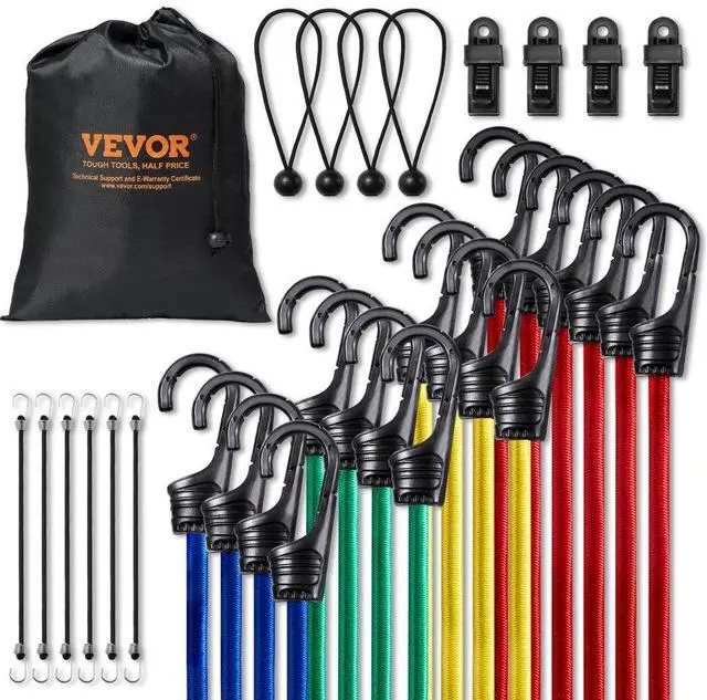 Main image of VEVOR 32 Pcs Bungee Cords Set 8 mm Heavy Duty Bungee Straps with A3 Steel Hooks