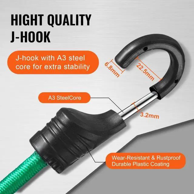 Alt view image 5 of 7 - VEVOR 32 Pcs Bungee Cords Set 8 mm Heavy Duty Bungee Straps with A3 Steel Hooks
