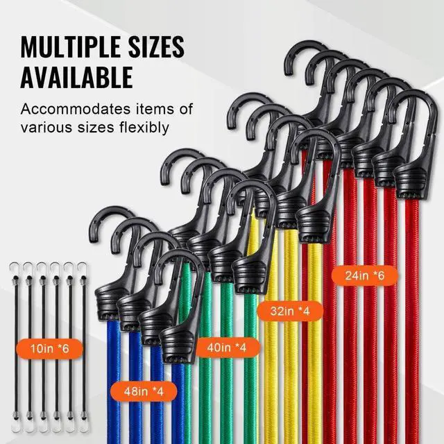 Alt view image 6 of 7 - VEVOR 32 Pcs Bungee Cords Set 8 mm Heavy Duty Bungee Straps with A3 Steel Hooks