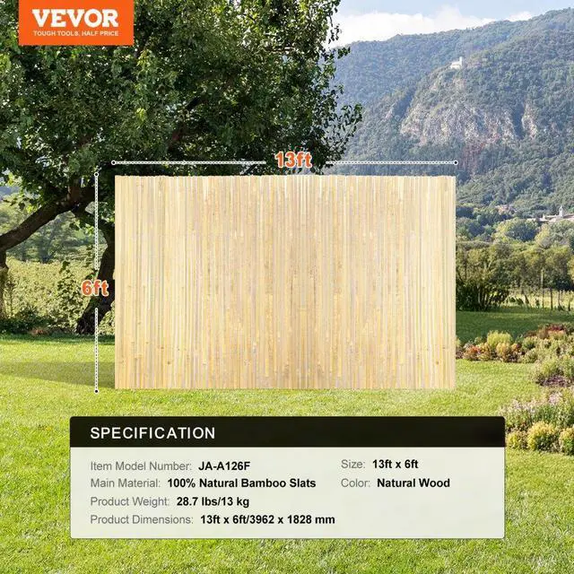 Alt view image 7 of 7 - VEVOR Natural Bamboo Slat Screening Privacy Bamboo Slat Fence 6 ft H x 13 ft L