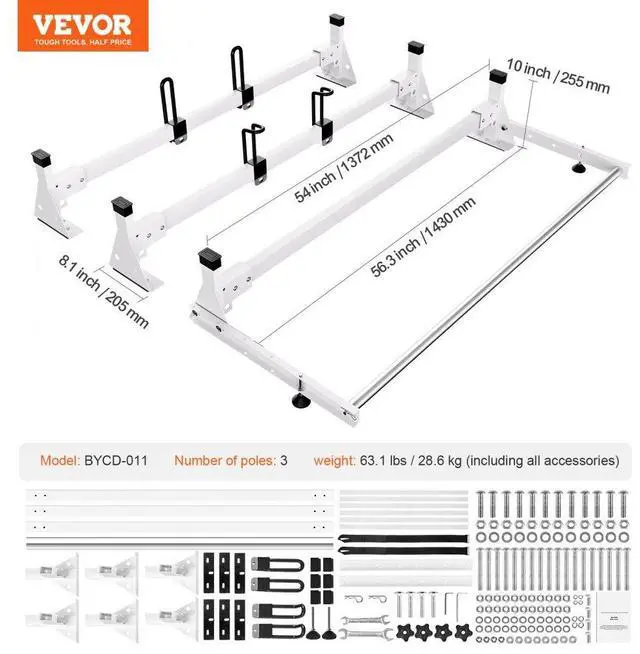 Alt view image 7 of 7 - VEVOR  Trailer Ladder Rack Van Roof Ladder Rack for Ford Transit Custom 2013-2024