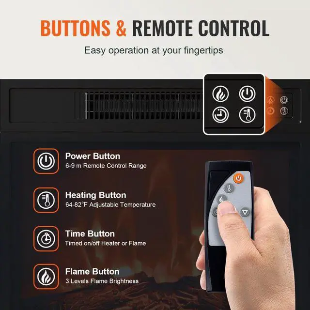 Alt view image 5 of 7 - VEVOR Fireplace TV Stand for TVs 42", Media Storage Corner with 18" Fireplace, Storage Drawers & Cabinets, Pastoral TV Console Table with 20 LED Lights, Remote Control and Timer for Living Room, Brown