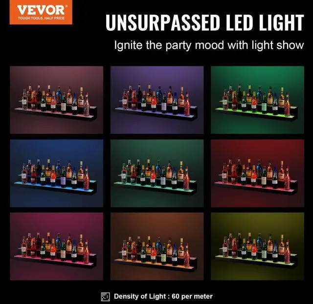 Alt view image 2 of 7 - VEVOR LED Lighted Liquor Bottle Display Bar Shelf RF & App Control 48" 2-Step