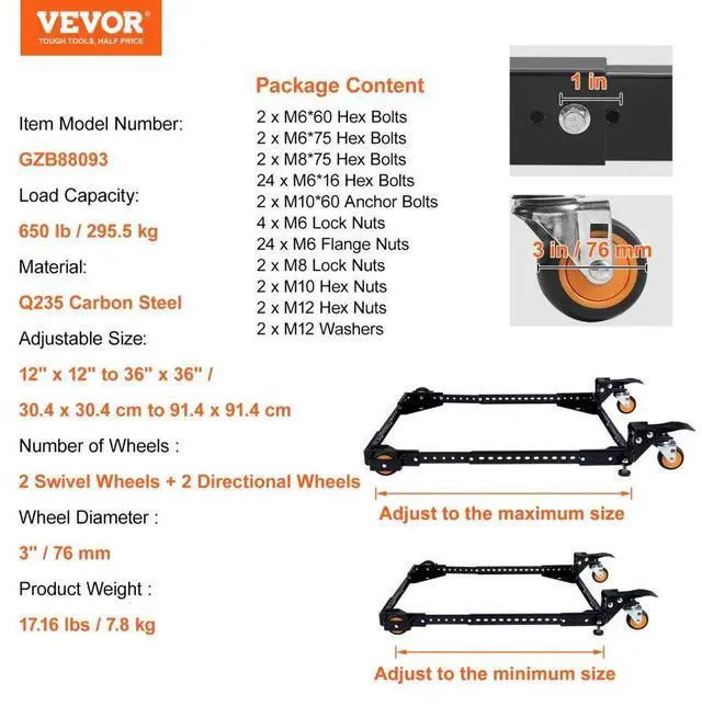 Alt view image 7 of 7 - VEVOR Mobile Base Heavy Duty Universal Stand 650 lbs Capacity For Tools Machines