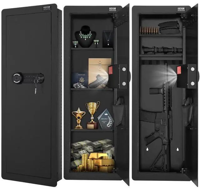 Main image of VEVOR 42.91" Tall Wall Gun Safe, 4-Tier Hidden Gun Safe with Keypad & Fingerprint, 3 Removable Shelves & 6 Key Holders, Q235 Cold-Rolled Steel Gun Safe with LED Light, Vibration Alarm, Holster & Stock