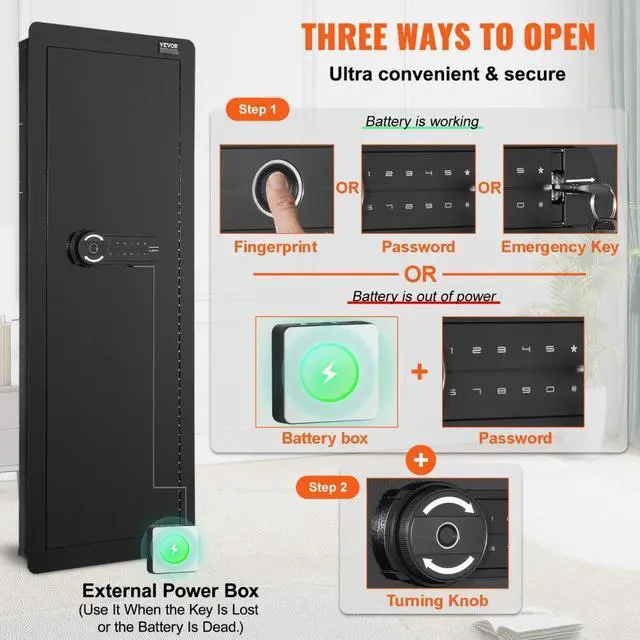 Alt view image 3 of 7 - VEVOR 42.91" Tall Wall Gun Safe, 4-Tier Hidden Gun Safe with Keypad & Fingerprint, 3 Removable Shelves & 6 Key Holders, Q235 Cold-Rolled Steel Gun Safe with LED Light, Vibration Alarm, Holster & Stock