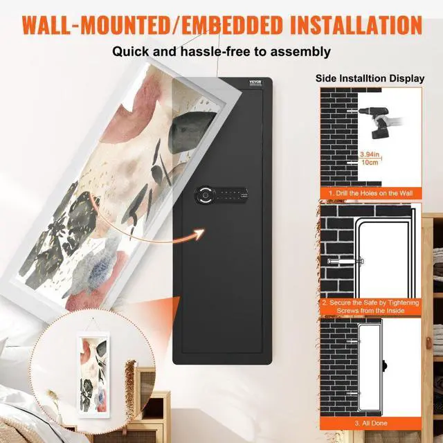 Alt view image 6 of 7 - VEVOR 42.91" Tall Wall Gun Safe, 4-Tier Hidden Gun Safe with Keypad & Fingerprint, 3 Removable Shelves & 6 Key Holders, Q235 Cold-Rolled Steel Gun Safe with LED Light, Vibration Alarm, Holster & Stock